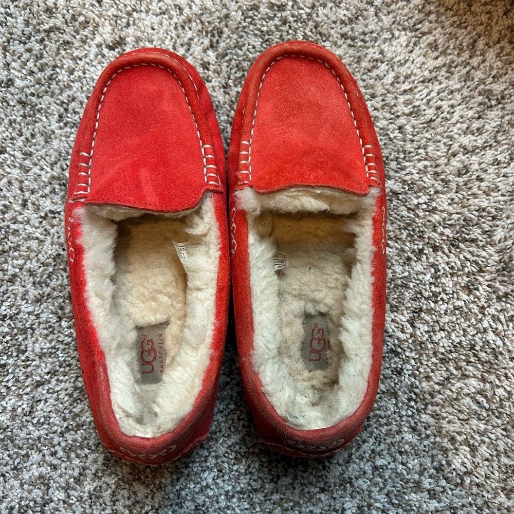 UGG Red Suede Slippers with Plush Lining